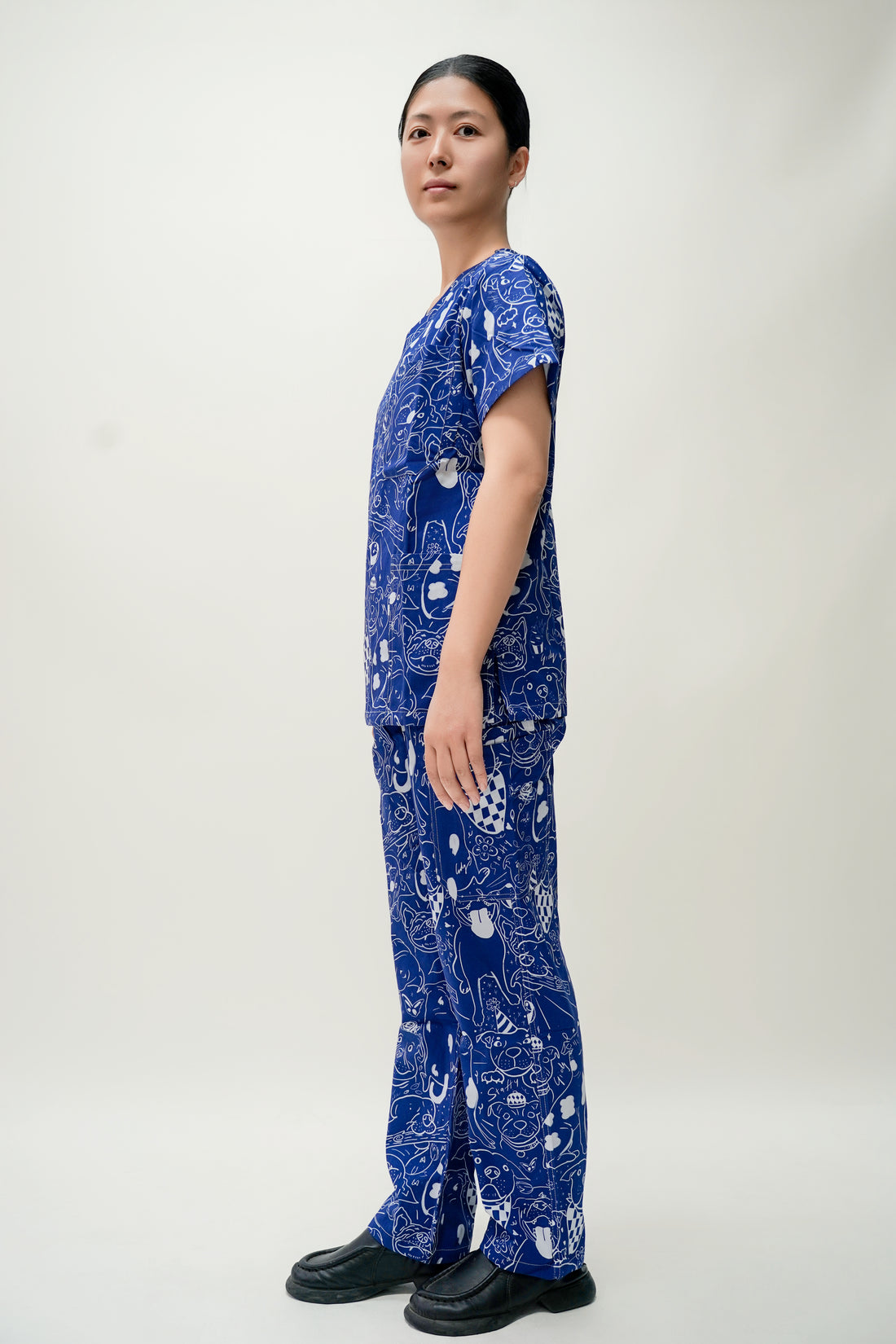 Blue Cotton Scrub with Dog Print