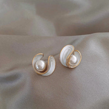Gold-Tone Enamel Pearl Stud Earrings