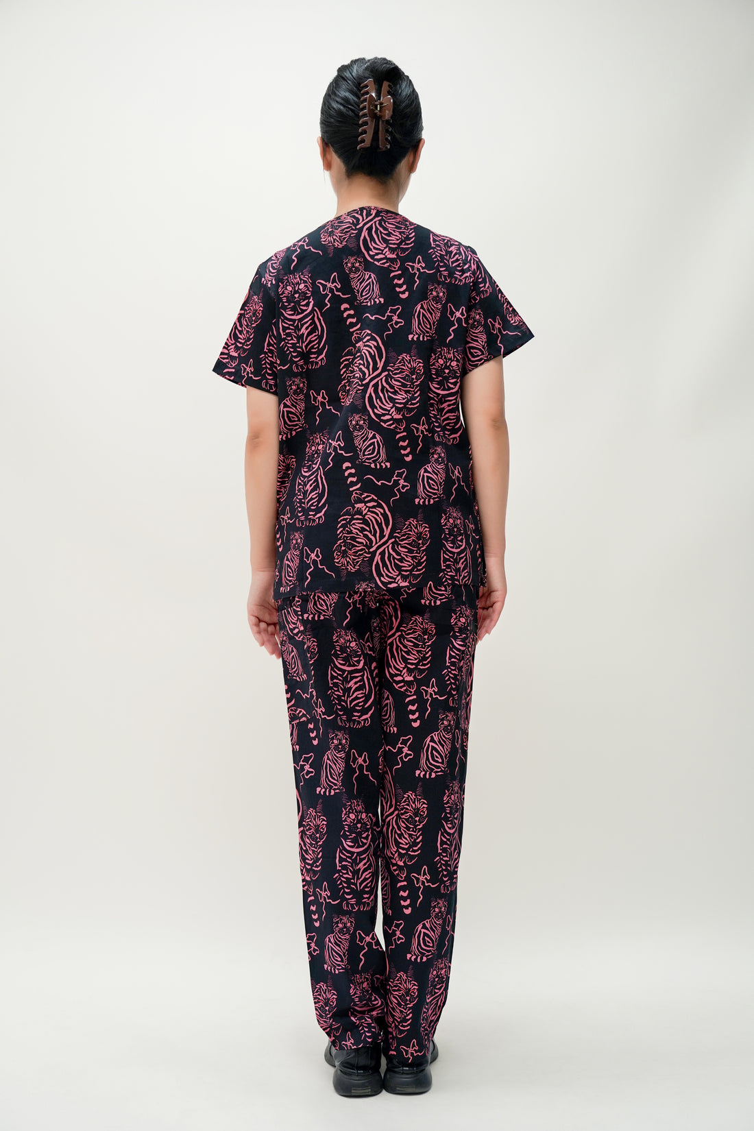 Black & Red Cotton Scrub with Cat Print