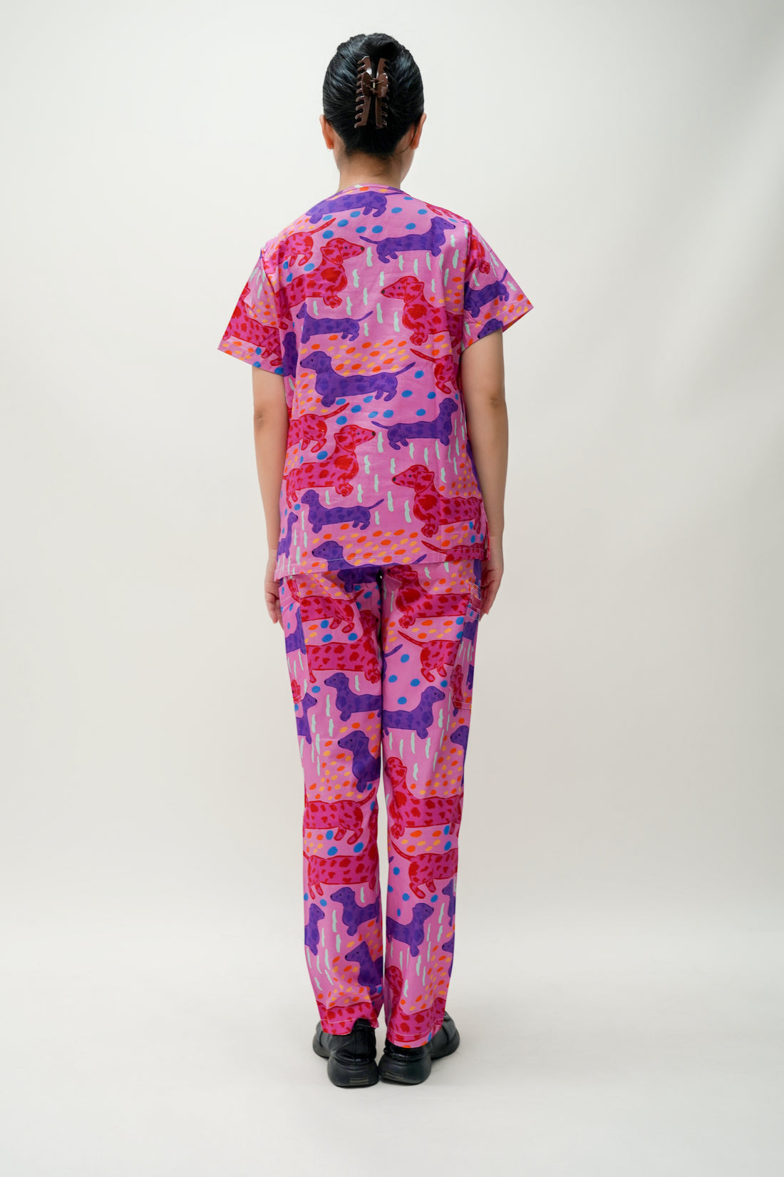 Pink Cotton Scrub with Dog Print
