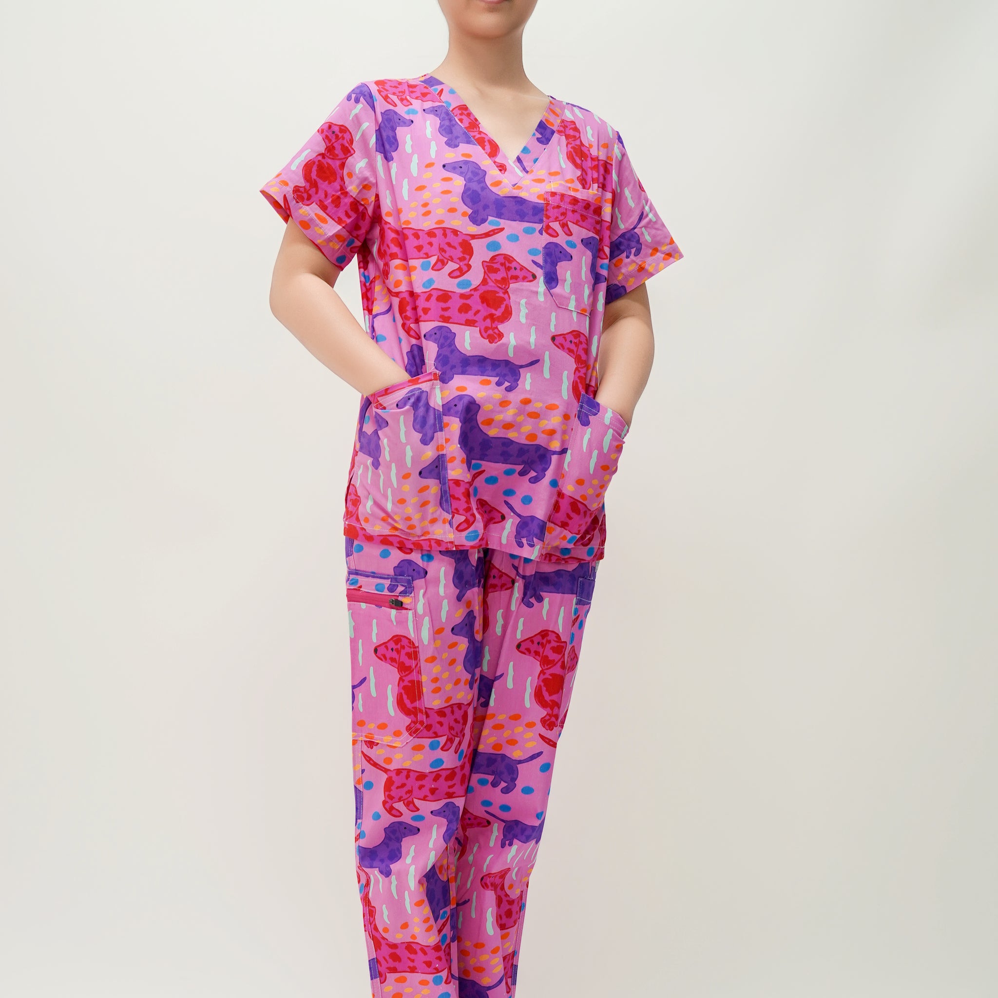 Pink Cotton Scrub with Dog Print