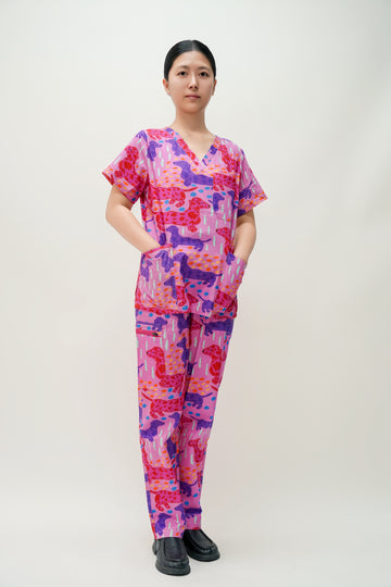 Pink Cotton Scrub with Dog Print